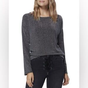 PAIGE Celeste Black Metallic Shimmer Keyhole Back Long Sleeve Blouse Women’s S